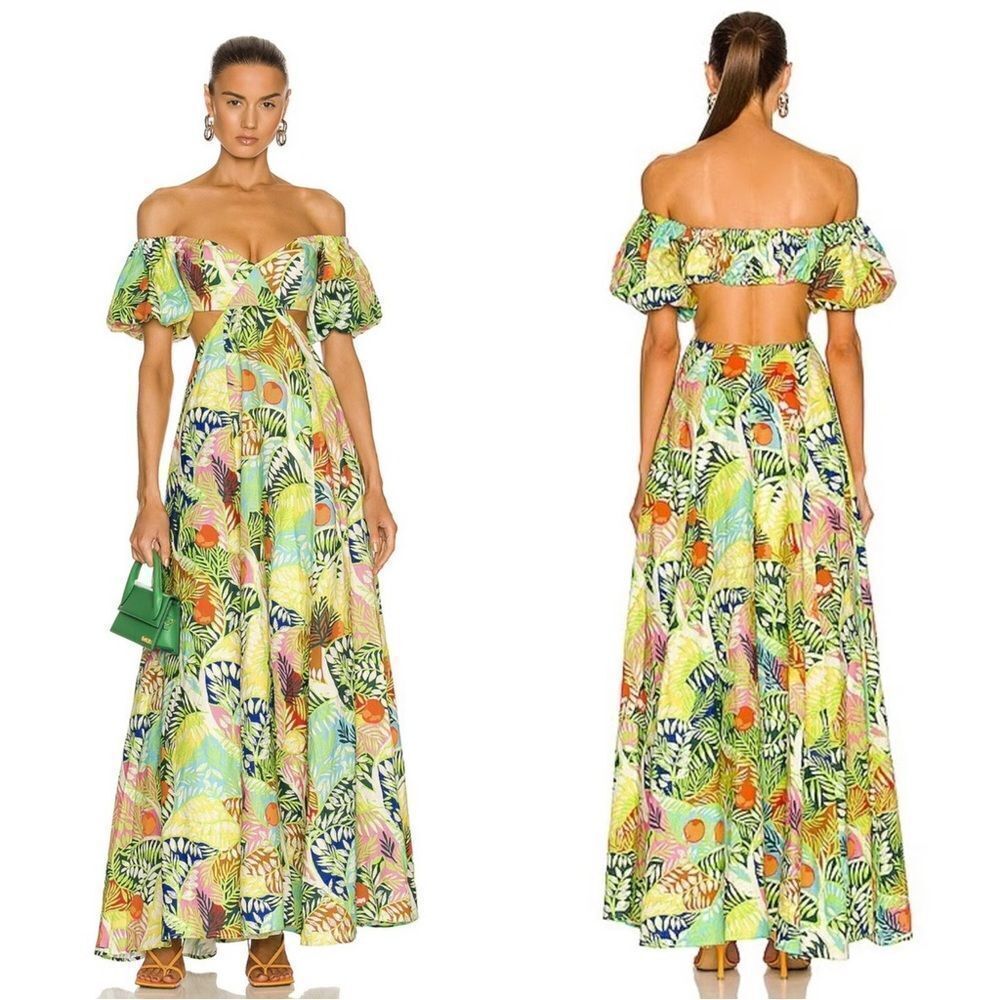 STAUD Coliseum Off-the-shoulder Print Maxi Dress In Green